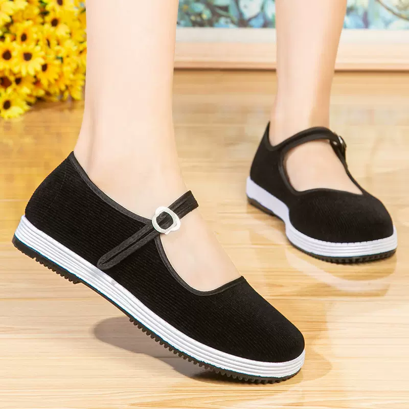 夏季女士千层底老北京一字带礼仪表演舞蹈鞋中老年妈妈透气布鞋