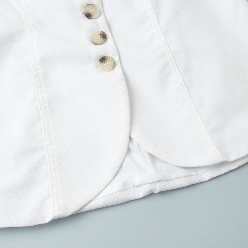 Bộ vest gile và quần short nữ chất liệu lanh cotton, áo khoét vai không tay, kiểu công sở — Màu mơ, Màu nâu đậm, Màu trắng, Màu xanh nước biển chi tiết 16