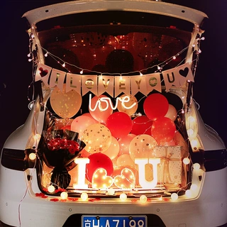 汽车后备箱惊喜布置男孩女孩生日表白求婚派对场景纪念日创意装饰