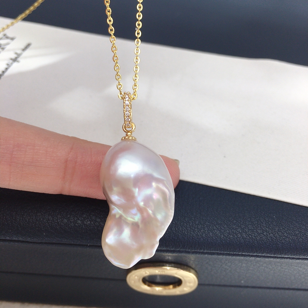 Zhuji Natural Freshwater Pearl Pendant Simple Micro-Inlaid Zircon Fish Tail Rock Pearl Pendant Women's Jewelry Wholesale
