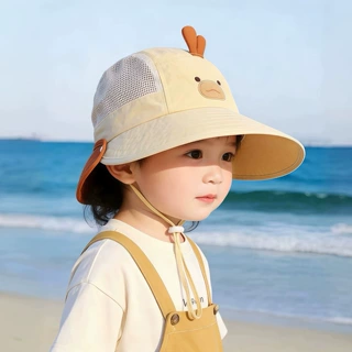 婴儿渔夫帽夏季网面透气防晒遮阳帽男女宝宝帽檐可拆儿童太阳帽子