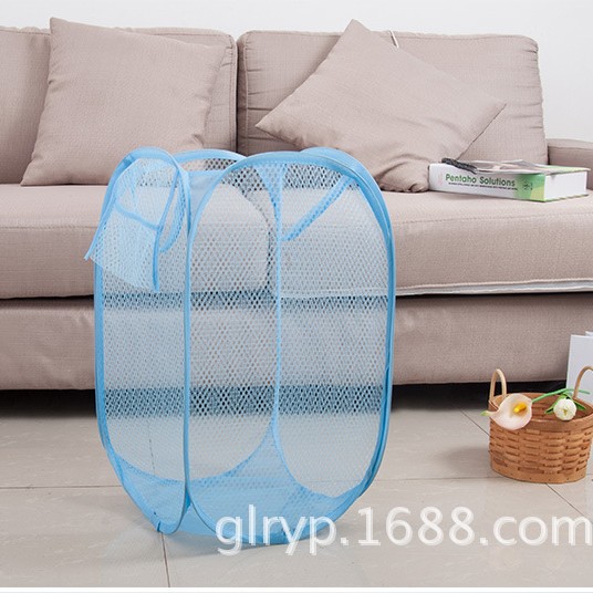 Directo de fábrica nueva cesta de lavandería de malla plegable de color sólido cesta de lavandería de almacenamiento transpirable cesta de almacenamiento de artículos diversos de juguete