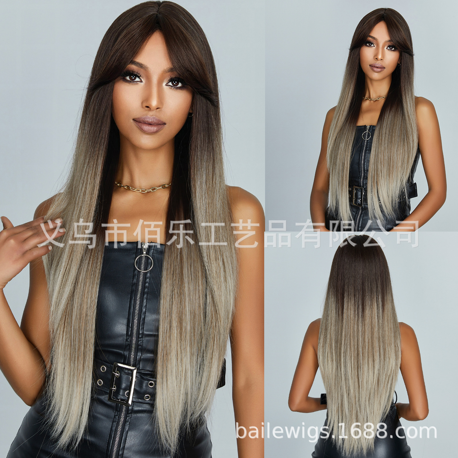 Rojo vino pelucca europea y americana Qi Liuhai capas de cabello largo recto mujer cabeza completa fábrica al por mayor en stock de cabello