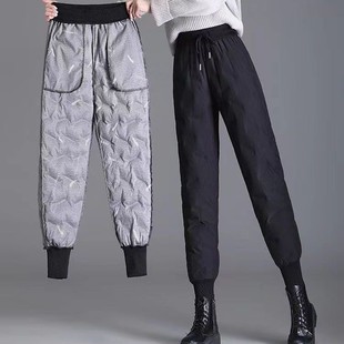 New Foreign Trade Women's down Pants for Winter 2025, Fashionable High-Waisted, Fleece-Lined, Thickened, Jogger-Style, Warm Casual Cotton Pants