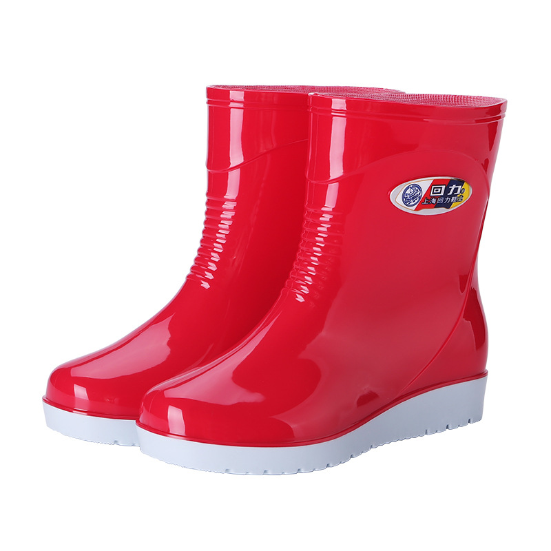 Shanghai HuiLi mujer zapatos de lluvia 583 moda barril corto impermeable zapatos de agua gruesos zapatos de goma antideslizante