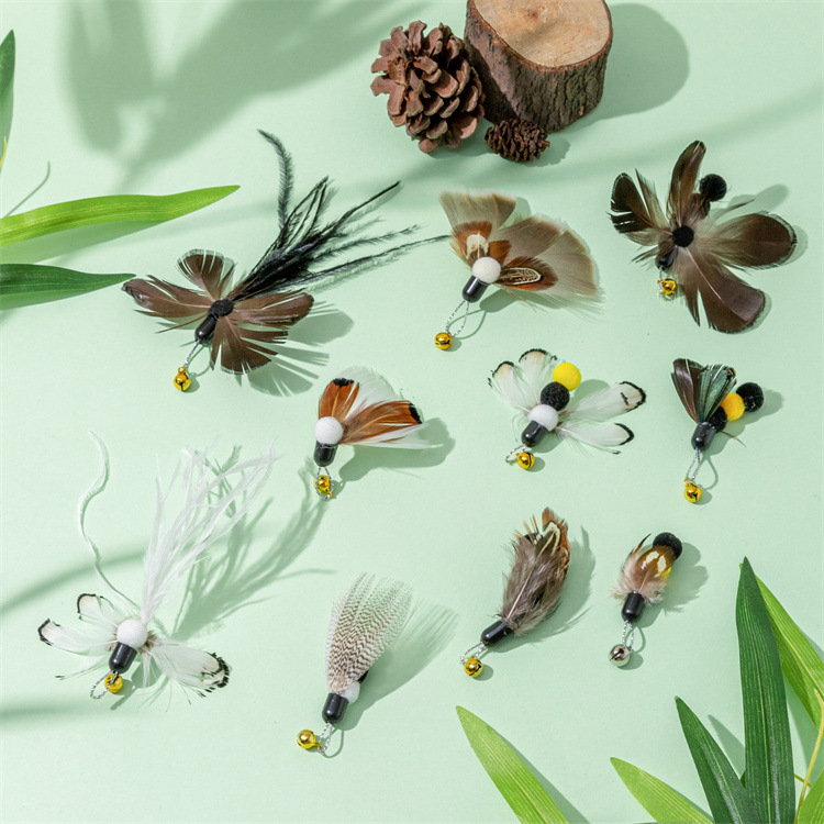 Nuevo divertido gato palo simulación de reemplazo de insectos cabeza pequeño insecto volador divertido gato palo mascotas suministros gato juguete fábrica al por mayor