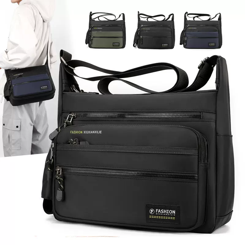 新款韩版男士单肩包商务男牛津布五层拉链斜挎包大容量新款单背包