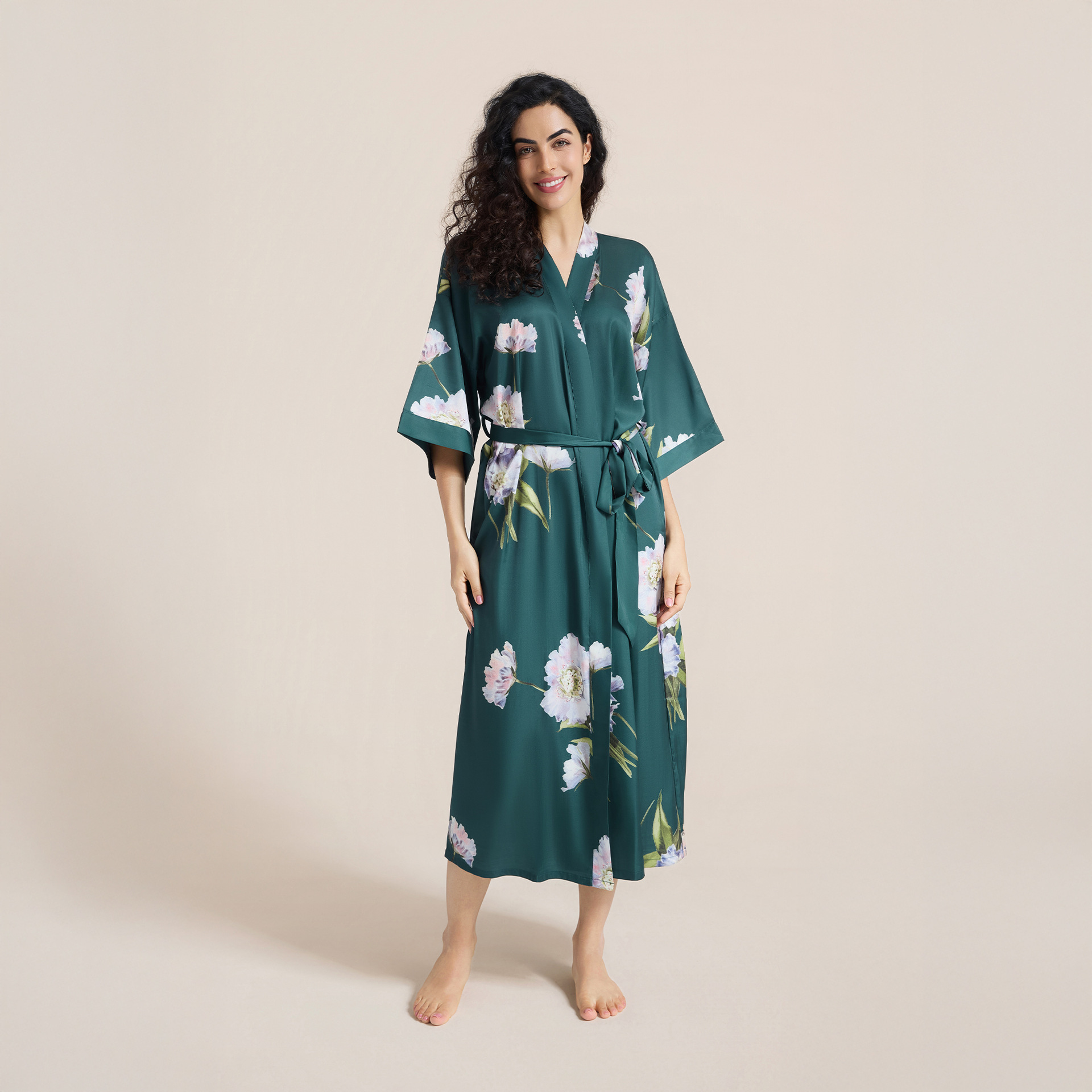 Yaoting Satin Printed Pajamas Women's Summer Large Size Light Luxury Three-Quarter Sleeve Cool Long Nightgown Home Clothes Women Wp2669
