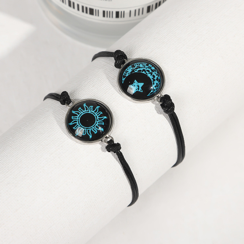 Cross-border 2026 Sun and Moon Lovers Time Gemstone Woven Bracelet European and American ins Couple Bracelet Moon Luminous Wristband