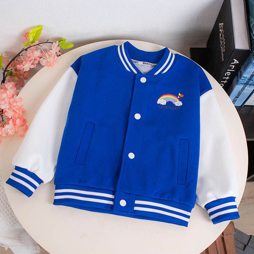  Spring New Children's Baseball Uniforms Cartoon Printed Single-piece Button Round Neck Splicing Outer Top