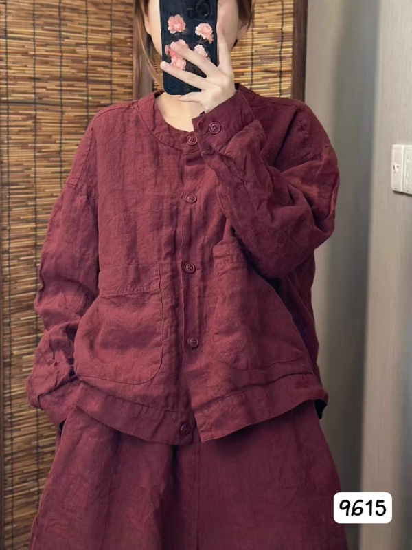 古咖服饰秋款复古砂洗亚麻外套内里加棉衬宽松纯色开衫休闲上衣|undefined