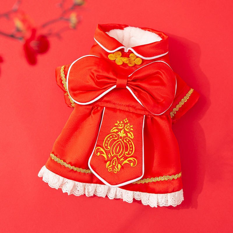 Ropa de Año Nuevo para gatos en invierno engrosado vestido de China mascota gatito gato muñecas de otoño y invierno gato azul camisa de Año Nuevo