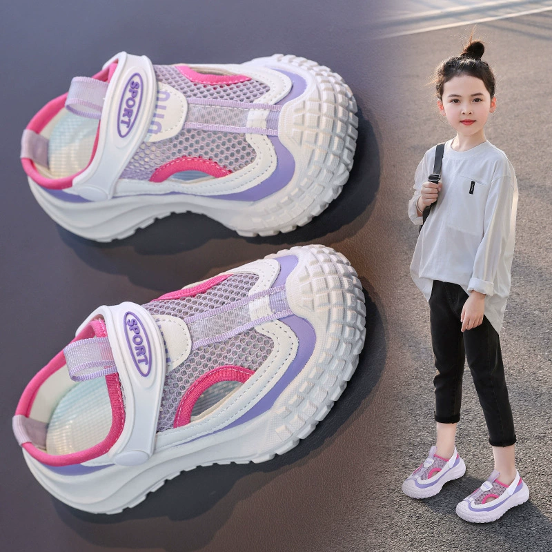 Детские спортивные сандалии с сетчатой вставкой, лето 2025, новые модели для девочек (маленьких, средних и больших).