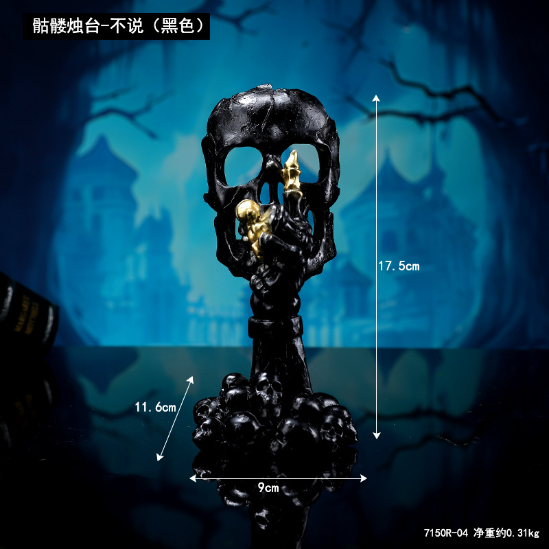  Halloween Skull Mask Palm Candlestick Horror Chamber Escape Desktop Decoration Props Resin Ornaments