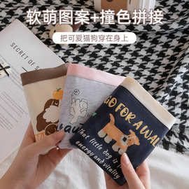 秘语朵拉萌宠撞色腰边少女内裤棉抗菌中腰透气可爱大码平角裤女