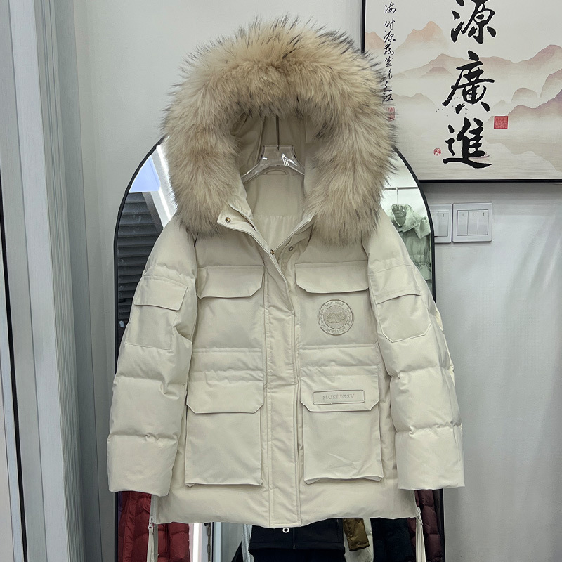 오프화이트 + 오프화이트 리얼 너구리 라지 퍼 칼라