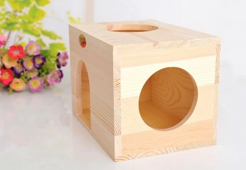 Small Pet Wood House Natural Wood Rectangle Cage for Hamsters, Gerbils, Rabbits, Chinchillas, Squirrels