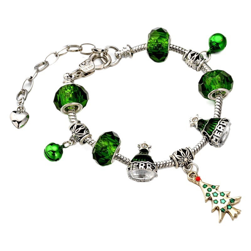 Europa y América popular de cristal ajustable con cuentas de aleación electrochapado árbol de Navidad Bell pulsera de Navidad fabricantes ahora