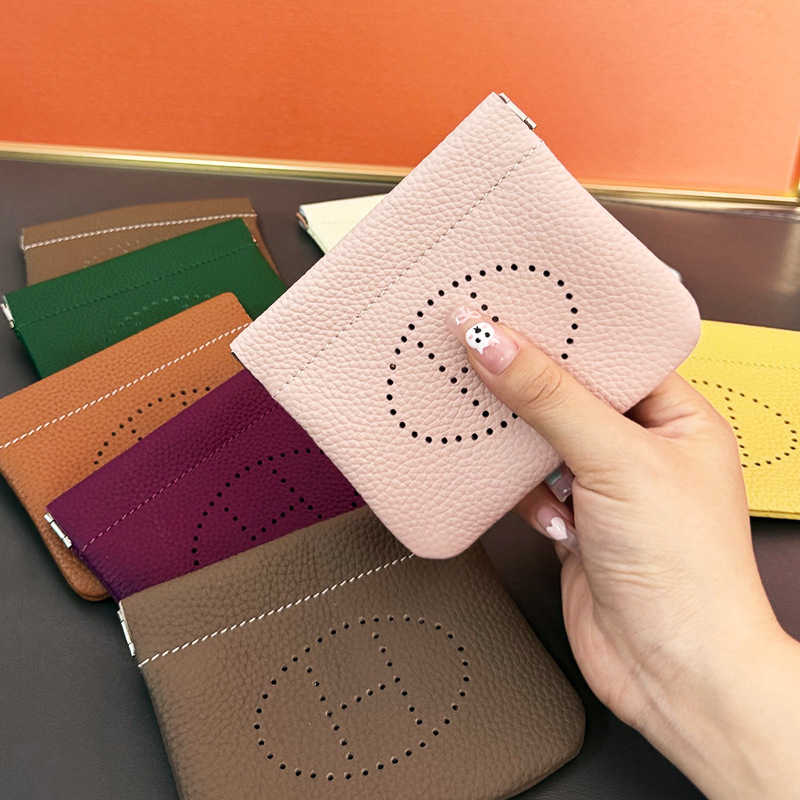Genuine Leather Coin Purse for Women, Togo Cowhide Hollow-Out Card Holder, Car Key Lipstick Storage Bag, Mini Exquisite Id Card Holder Genuine Leather Coin Purse for Women, Togo Cowhide Hollow-Out Card Holder, Car Key Lipstick Storage Bag, Mini Exquisite Id Card Holder