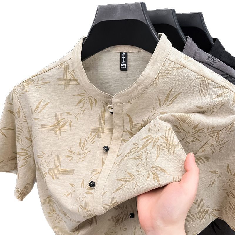 Chinese Style Short Sleeve Shirt Men's New Chinese Style Tang Coat Cotton Linen Shirt Summer Thin Vintage Collar Breathable Top