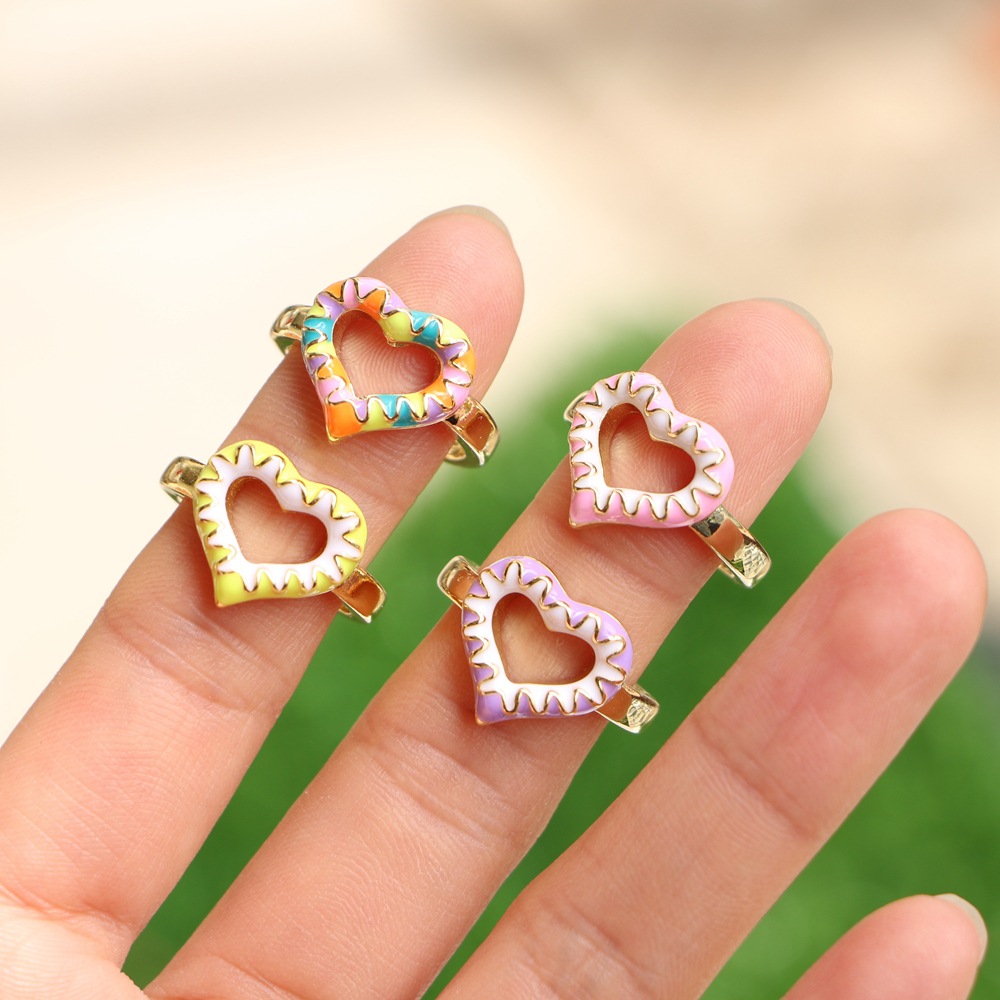 fashion jewelry new hollow dripping oil cute heart opening adjustable ringpicture1