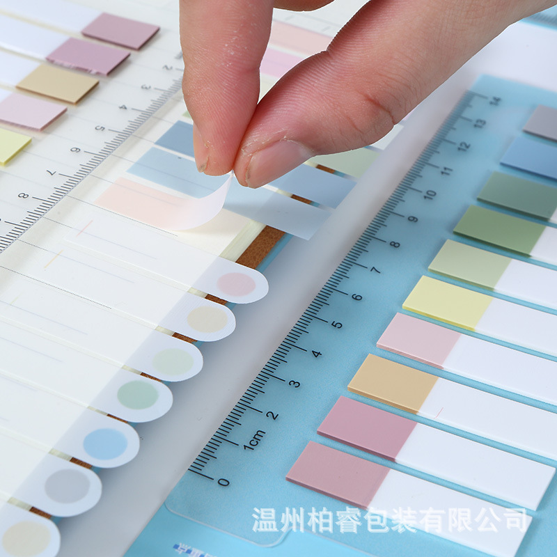 En stock Morandi color nota pegatinas transparente PET índice pegatinas regla marcador impresión N veces pegatinas al por mayor