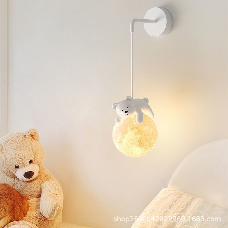 Children's Room Wall Lamp Boy's Bedroom Bedside Lamp Led Moon Creative Nordic Decoration Living Room Lamp Atmosphere Lamp Eye Protection
