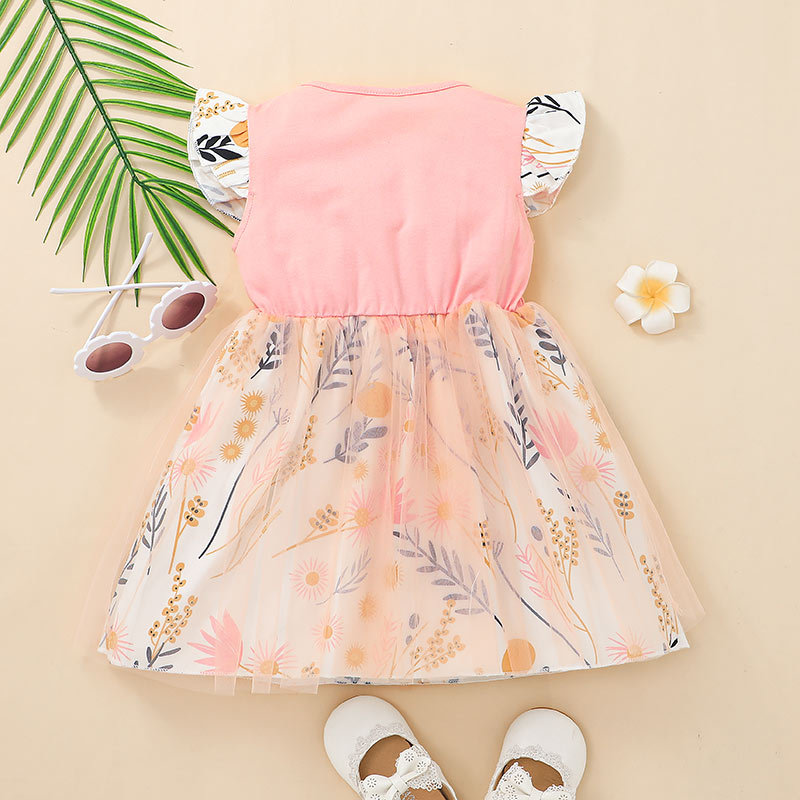 Children's Summer Sweet Girl Flower Dress Letter Print Princess Dress display picture 3