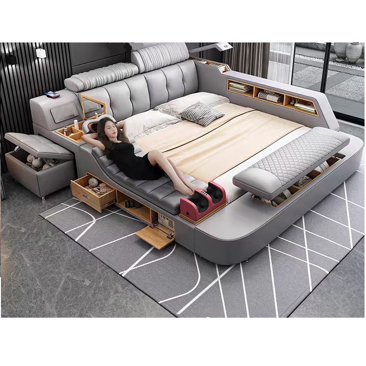 Cama Tatami, cama de cuero, cama de masaje multifuncional eléctrica inteligente, cama doble moderna y sencilla para dormitorio principal de 1.8 metros image 15