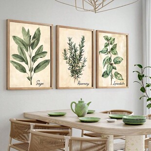 Cross-Border Dropshipping into Stock Retro Watercolor Herbal Plants Living Room Kitchen Restaurant Decoration Frameless Hanging Painting Core Poster