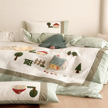 全棉华夫格四件套高端纯棉水洗棉刺绣床单被套儿童卡通男孩女孩房