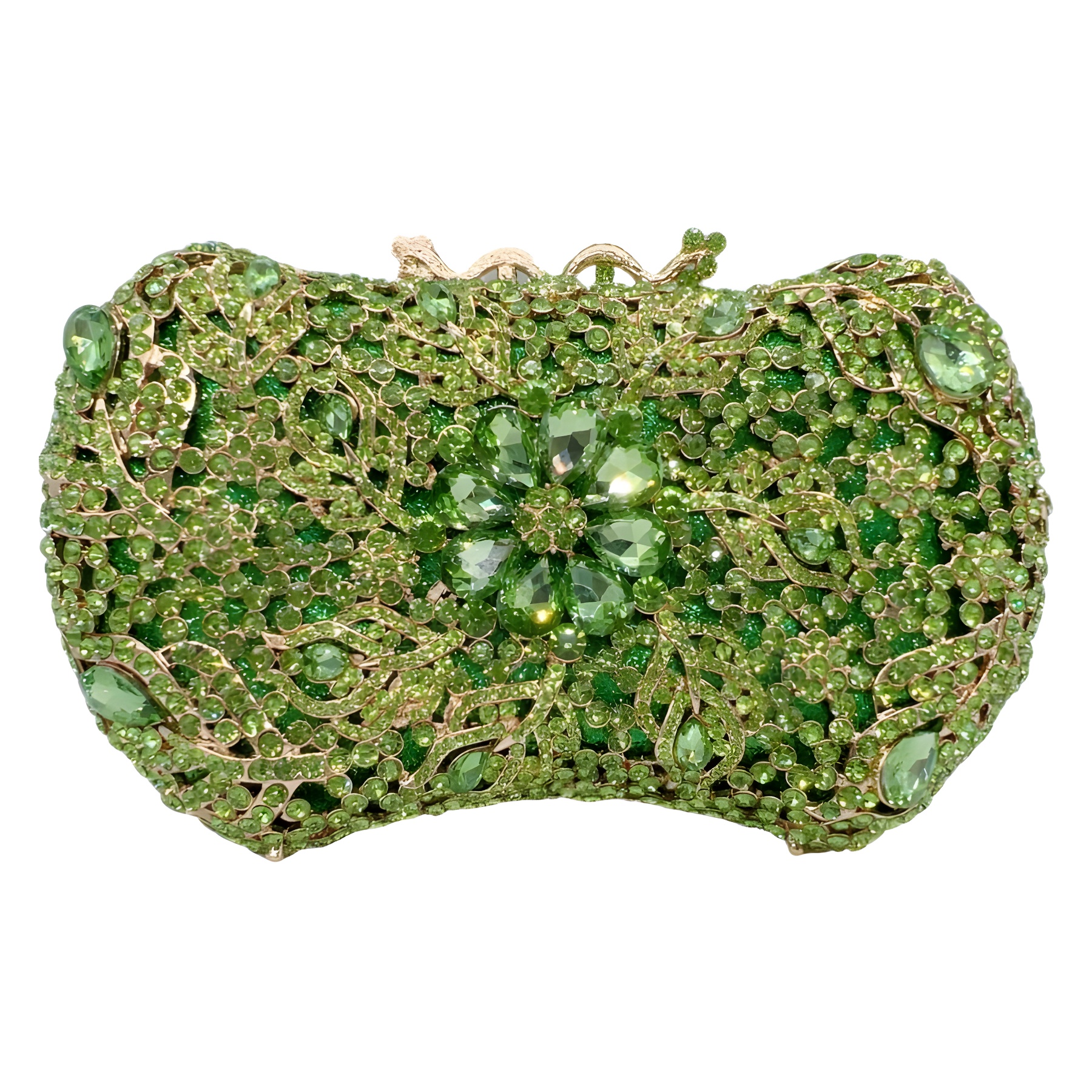 Túi clutch dạ hội nữ đính đá kim loại rỗng cầm tay — Màu xanh hoa quả, Cá tính đặt làm