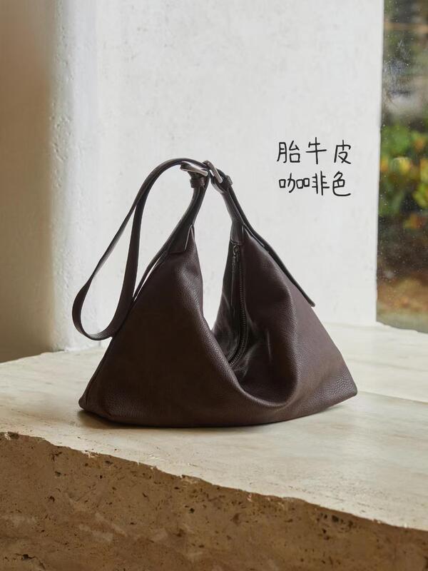 裘真女包植鞣皮腋下双耳hobo百搭休闲单肩斜挎包大容量通勤包包女|undefined