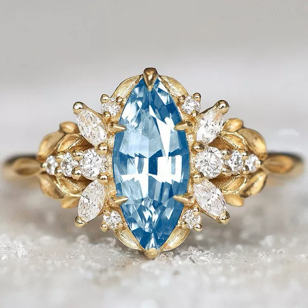 Sanjie Korean version of Joker simple small fragrant style gem ring inlaid lake blue zircon ring new accessories manufacturers