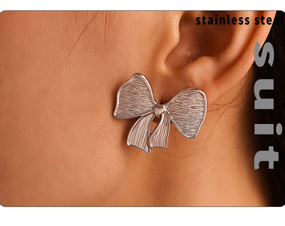 Square Sugar Bow Earrings For Women In Titanium Steel Gold Tone_voghion.com