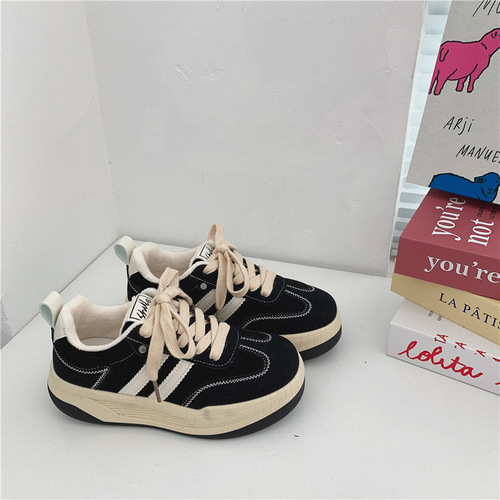 Women's  New Korean Version Casual Winter Canvas Shoes with Thick Soles and Fleece Lining, Versatile British Style White Training Shoes with Fleece and Cotton Insoles