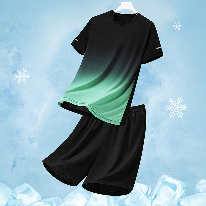 Traje deportivo de ocio para hombre de verano, pantalones cortos de camiseta de secado rápido transpirable de dos piezas sueltos de impresión para hombre