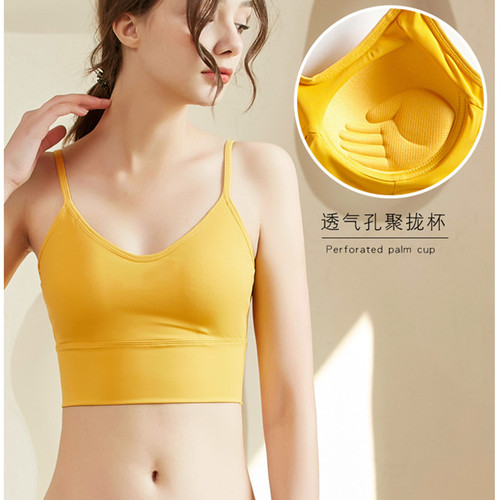 U-shaped beautiful back yoga sports bra women's spaghetti straps with chest pads gathered sexy bra one-piece fixed cup summer