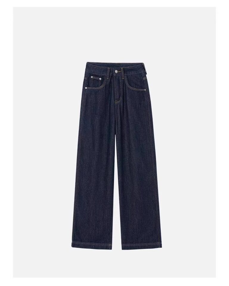 Quần jean nữ ống đứng cạp cao dáng suông ống rộng, chất denim dày, có bản lót lông cừu — Denim Blue-Small (dưới 158cm), Ningdan màu xanh kéo dài (trên 164cm), Quần denim màu xanh (dưới 163), Ning Dan Blue Extended (Lót lông cừu, cao 164cm+) chi tiết 3