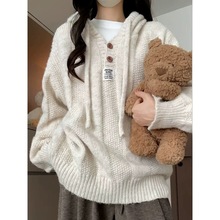 软糯连帽套头针织毛衣女秋冬春秋季外穿宽松慵懒加厚上衣卫衣外套