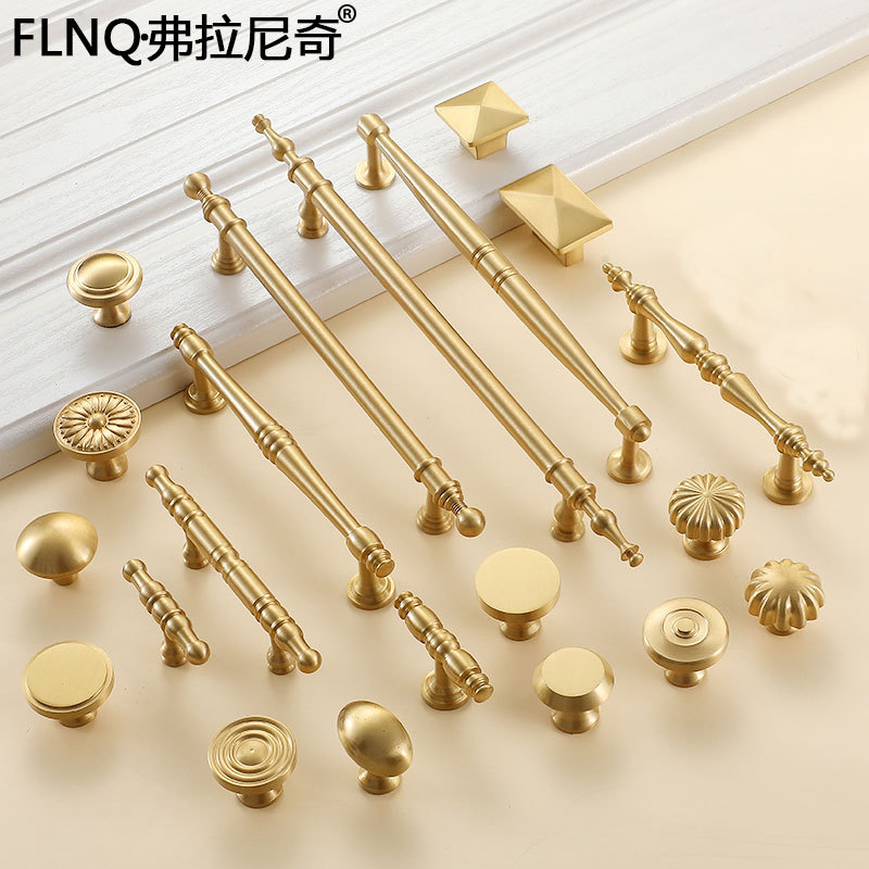 Light Luxury Gold French-Style Wardrobe Handle, Pure Copper, Modern Minimalist Nordic Design – All-Copper Single-Hole Drawer & Cabinet Door Handle