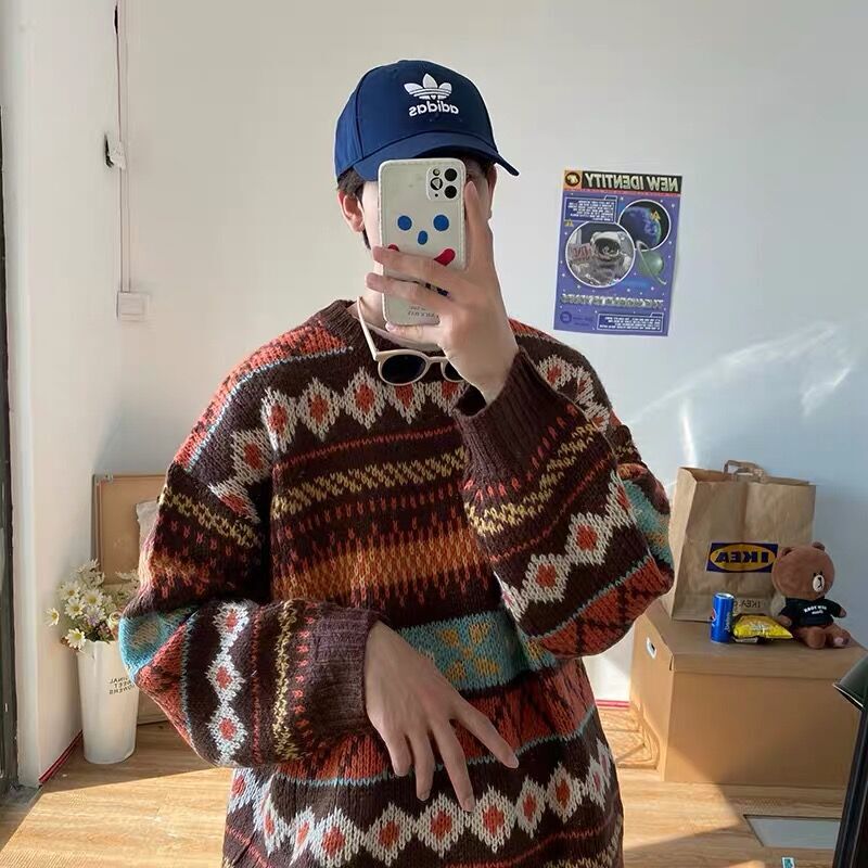 Autumn and Winter ethnic style retro Japanese round neck pullover bf youth fashion brand warm loose couple sweater Autumn and Winter ethnic style retro Japanese round neck pullover bf youth fashion brand warm loose couple sweater
