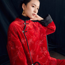 新中式中国红喜庆棉衣女装2025冬金丝绒国风高定绣花棉服上衣外套