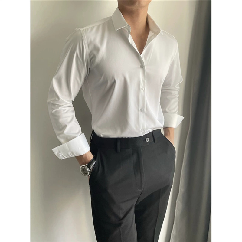 Long sleeve shirt men's spring and summer casual Korean style slim fit shirt business formal wear all-match Non-ironing pointed collar suit inner wear