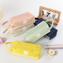 双层牛津布笔袋韩版简约大容量双拉小学生便携式拉链文具袋