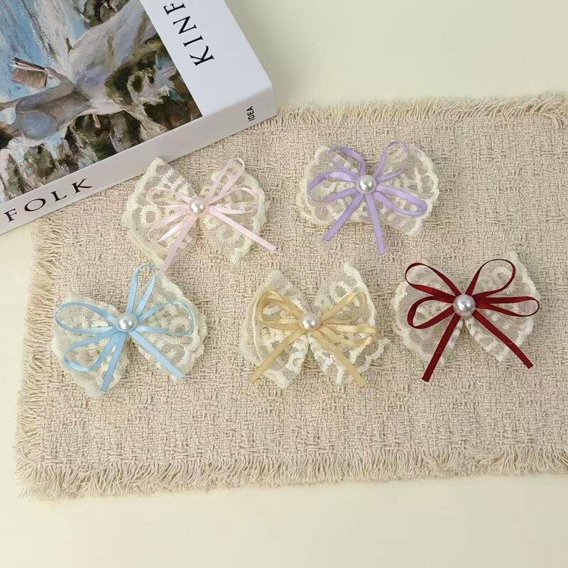 Korean-Style Lace Pearl Bow Simple Hairpin Elegant Lace Handmade High-End Hair Clip Side Clip Bangs Clip Korean-Style Lace Pearl Bow Simple Hairpin Elegant Lace Handmade High-End Hair Clip Side Clip Bangs Clip