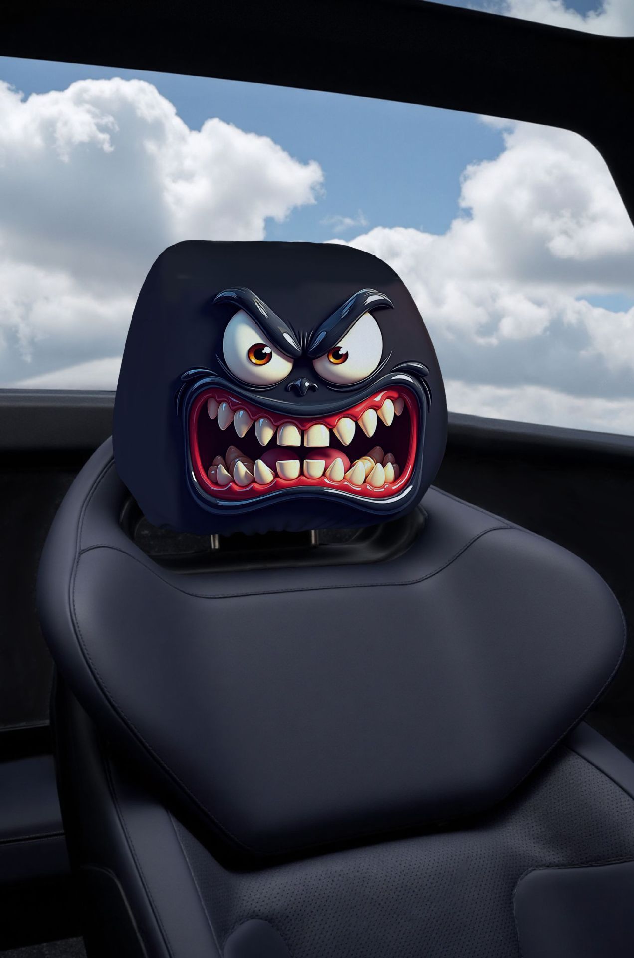 Exaggerated Expression Car Seat Headrest Protective Cover Oil-Proof, Anti-Fouling and Anti-Damage Personalized Seat Pillow Decorative Cover