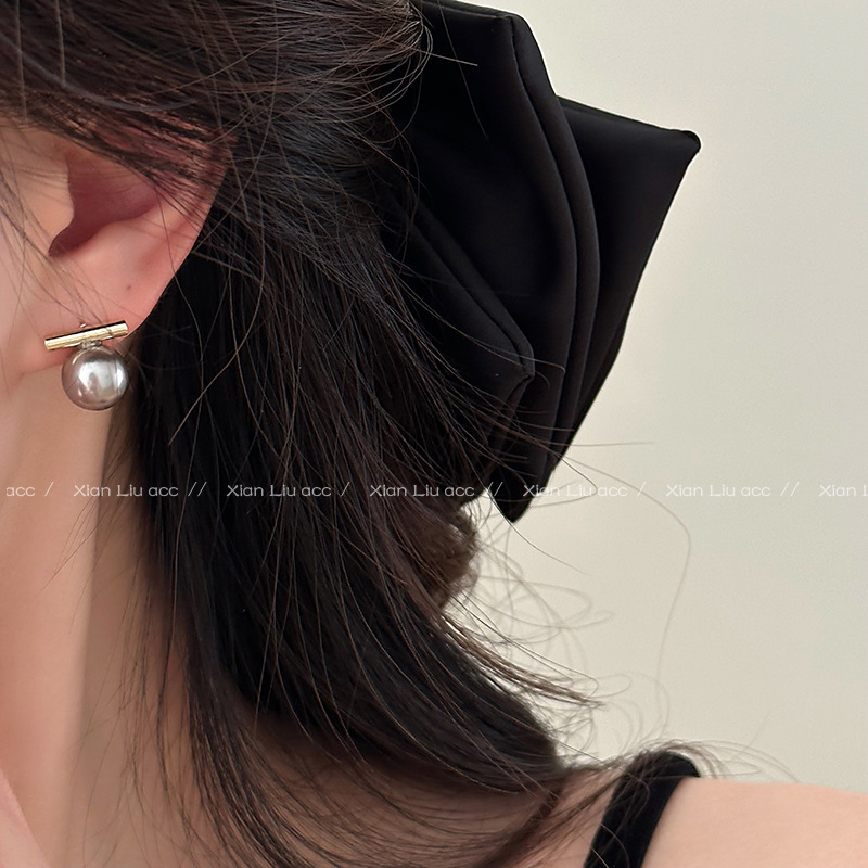 高级灰色珍珠耳环女小众设计感复古气质耳钉2023新款爆款百搭耳饰