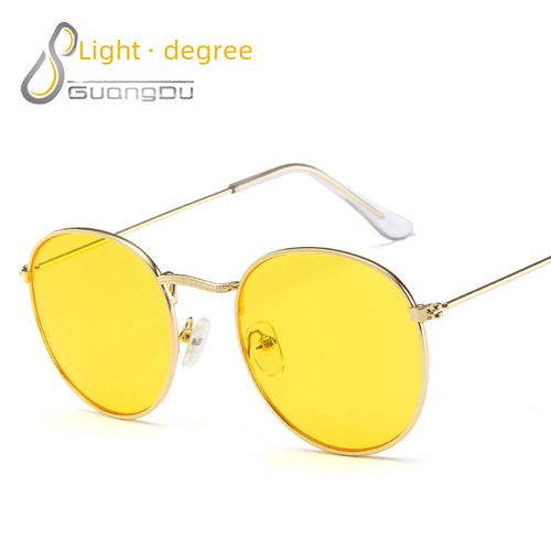 3447 Trendy Metal Sunglasses for Women Round Frame Retro Sunglasses Color Film Sunglasses Fashionable European and American Eyewear