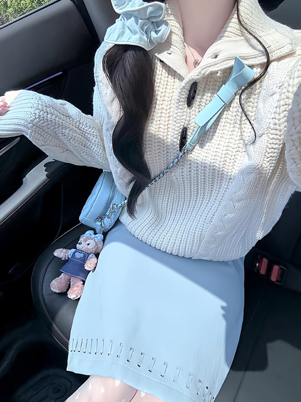 早秋韩系穿搭牛角扣高领套头麻花毛衣女秋冬宽松慵懒风针织衫上衣|undefined